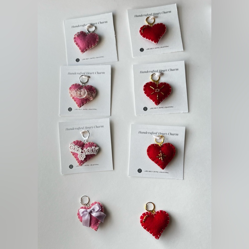 Hand Crafted Red and Pink Heart Charms Pendants